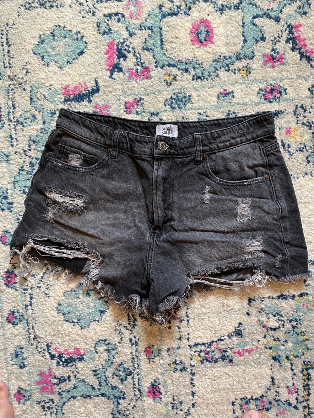 Black High-Rise Distressed Denim Shorts